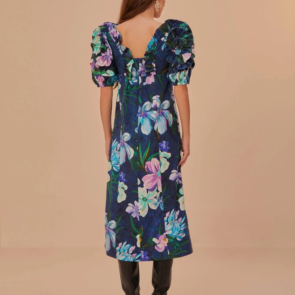 NWT FARM Rio Floraline Ruffle Short Sleeve Midi Dress - Picture 6 of 6